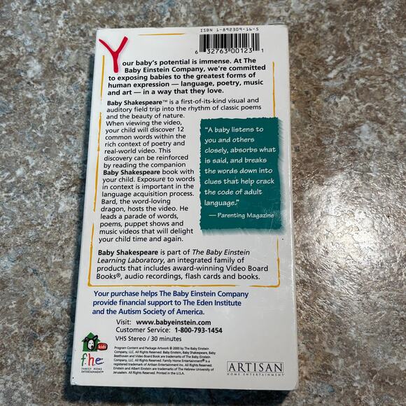 Baby Einstein Baby Shakespeare Beethoven Poetry VHS Tape 1-4 Years Old Education - Picture 2 of 12